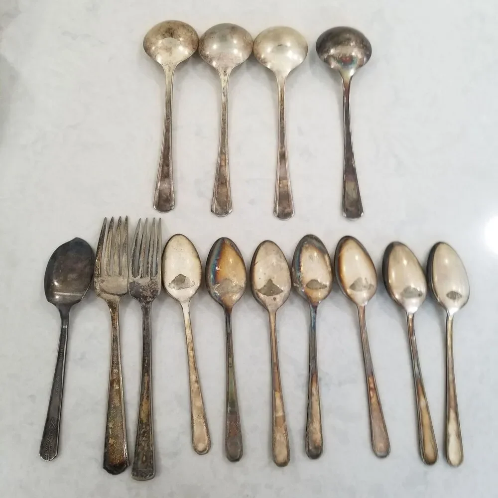 lot of 14 assorted pieces and makers silver plated flatware vintage